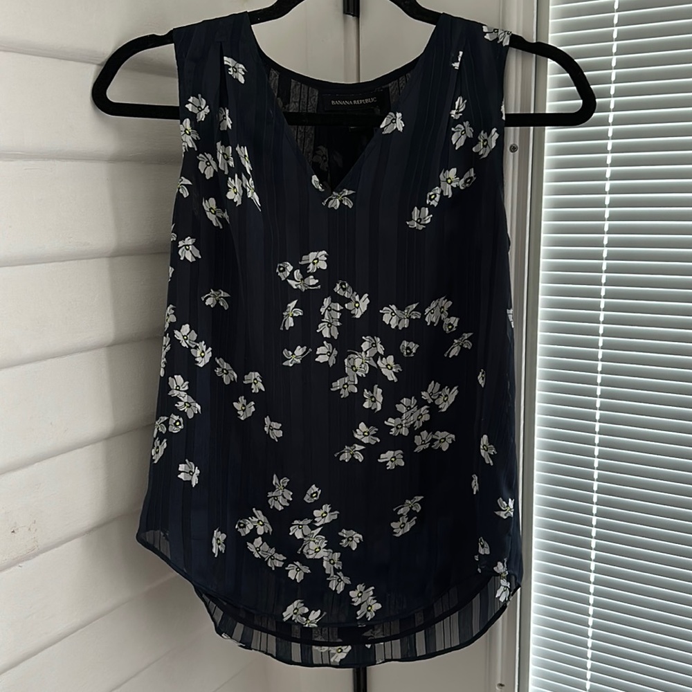 Banana Republic Navy Stripe Floral Blouse